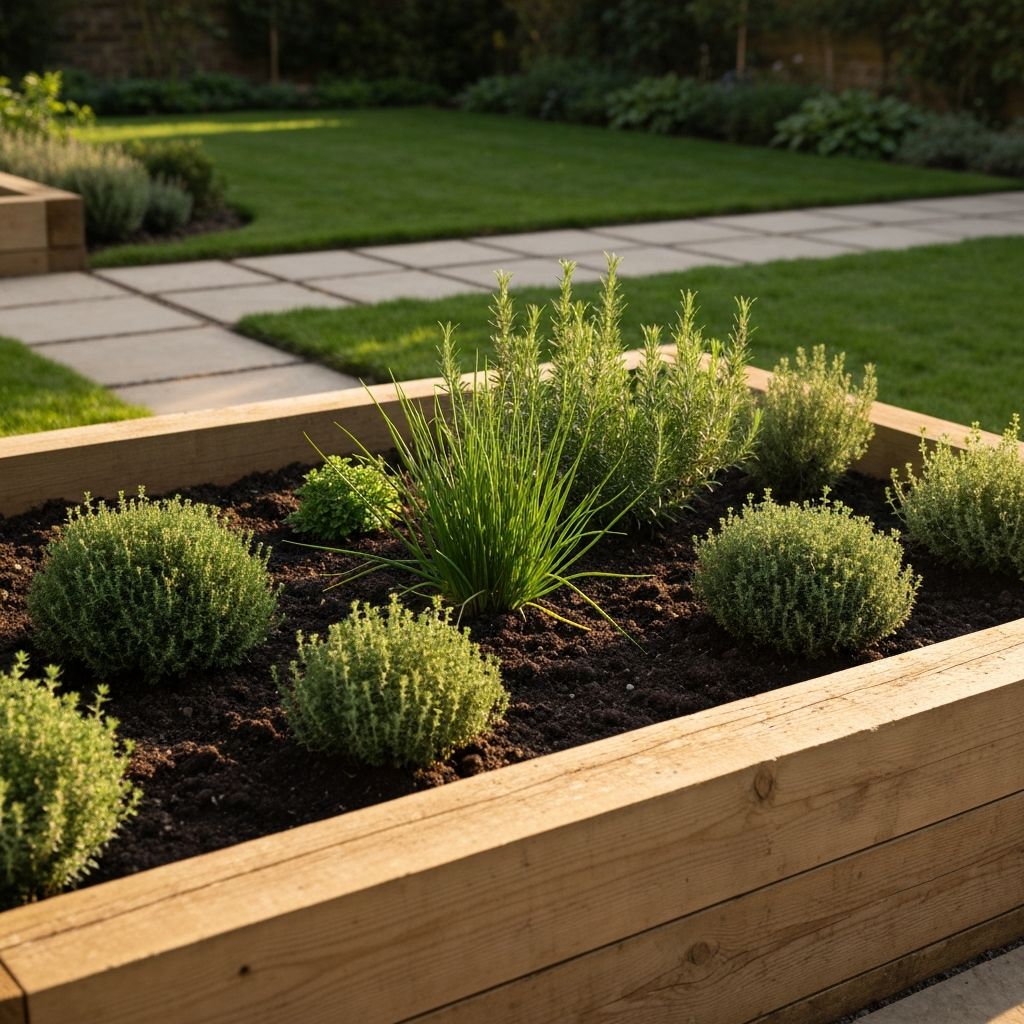 Raised garden bed with fresh planting